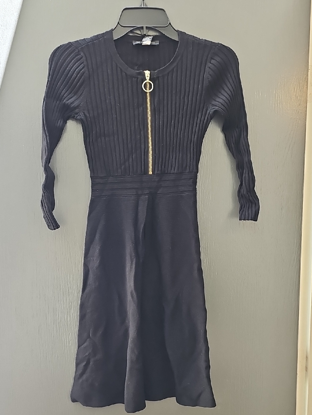 INC International Concepts Black Ribbed Knit Zip Front Dress XXS